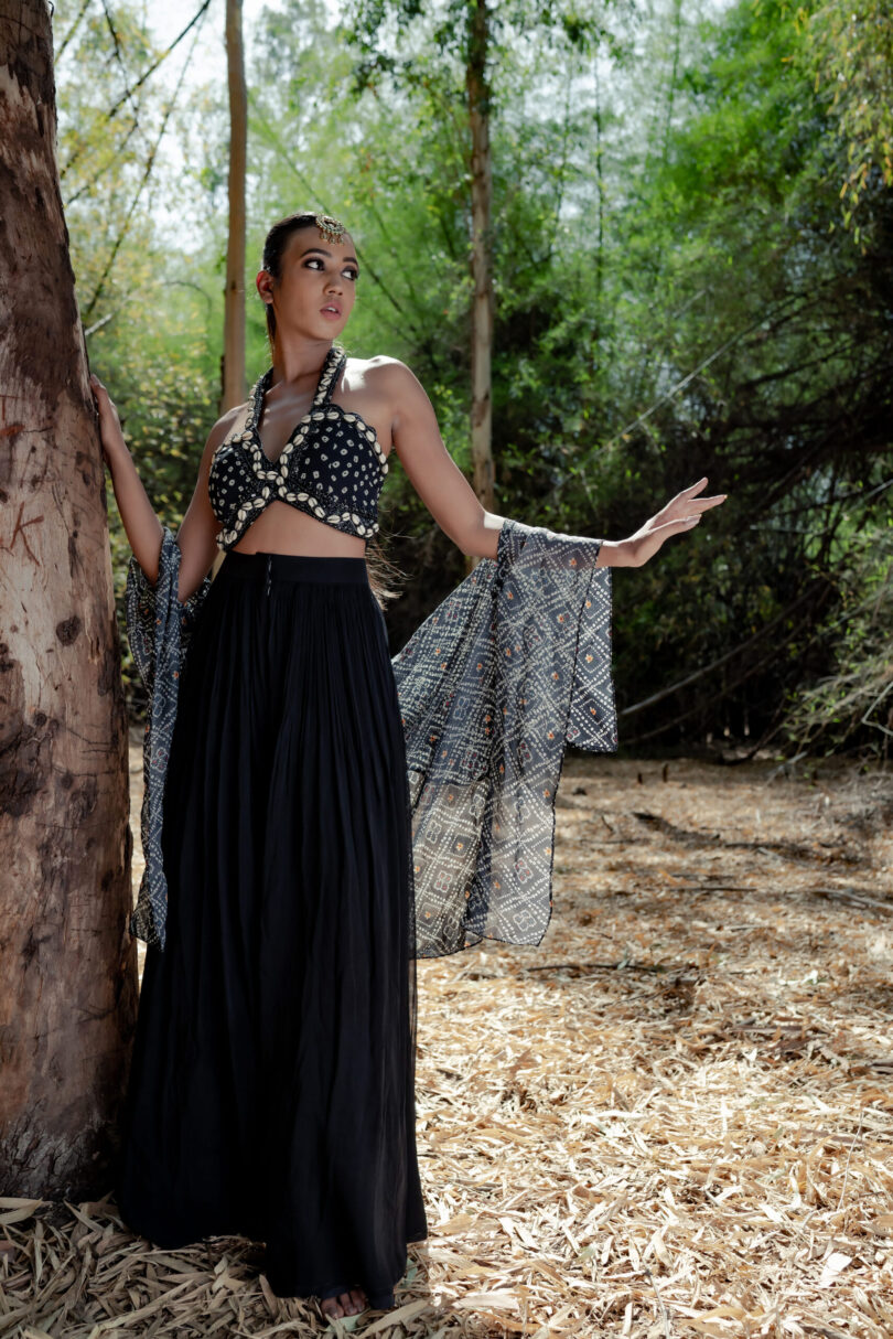 Boho Bandhani Palazzo Set with Digital Print Cape