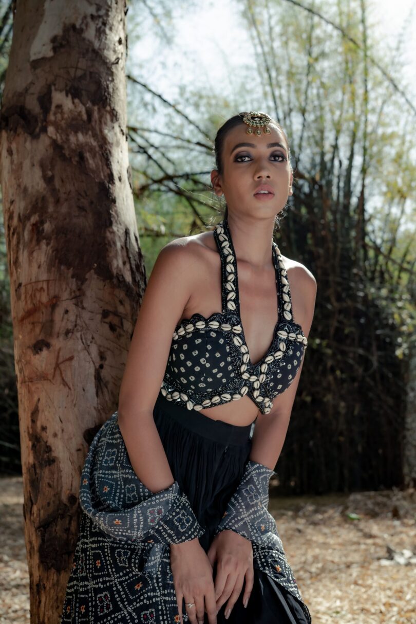 Boho Bandhani Palazzo Set with Digital Print Cape - Image 2