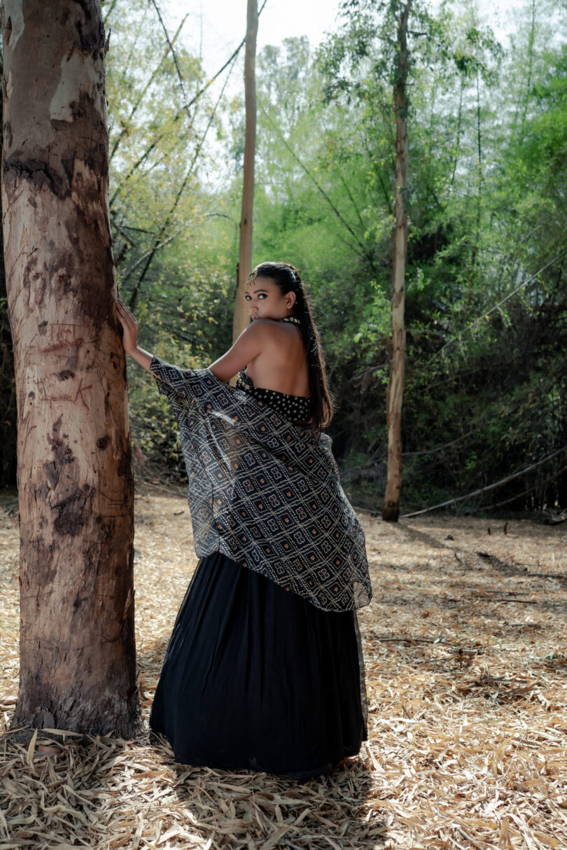 Boho Bandhani Palazzo Set with Digital Print Cape - Image 3
