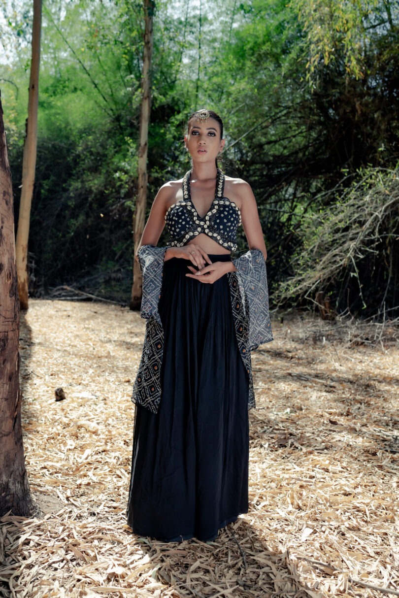Boho Bandhani Palazzo Set with Digital Print Cape - Image 4