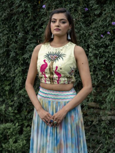 Georgette Skirt Top Set with Embroidered Belt