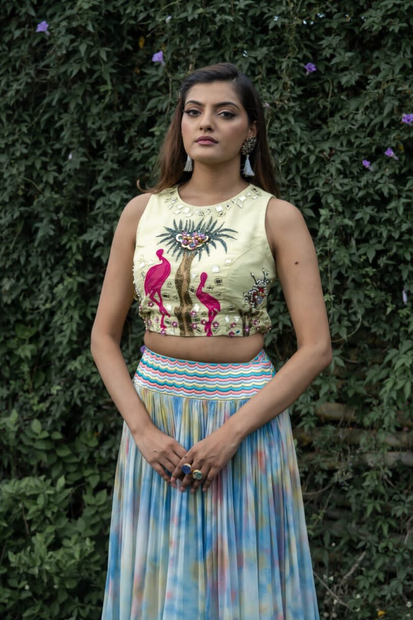 Georgette Skirt Top Set with Embroidered Belt