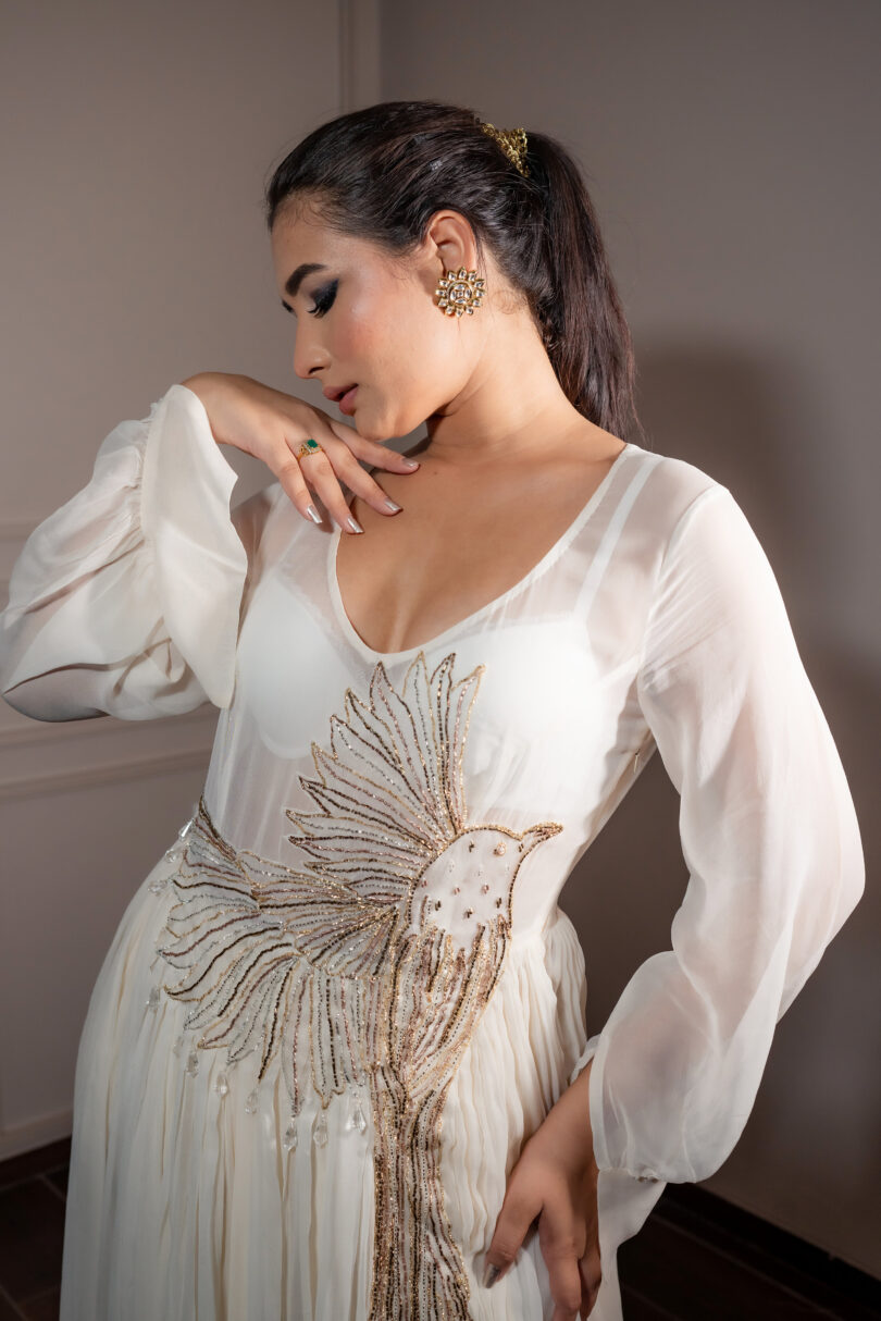 Georgette white long kurta set - Image 2