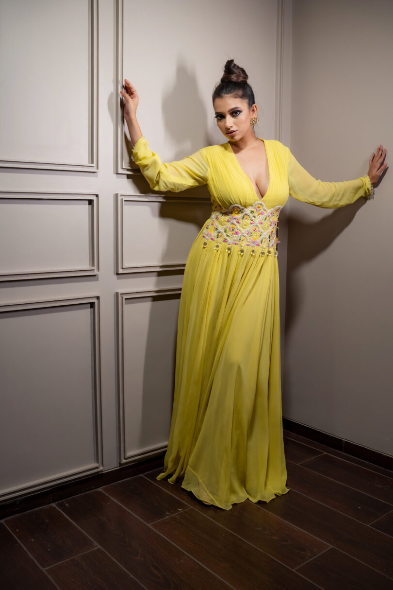 Georgette yellow long dress
