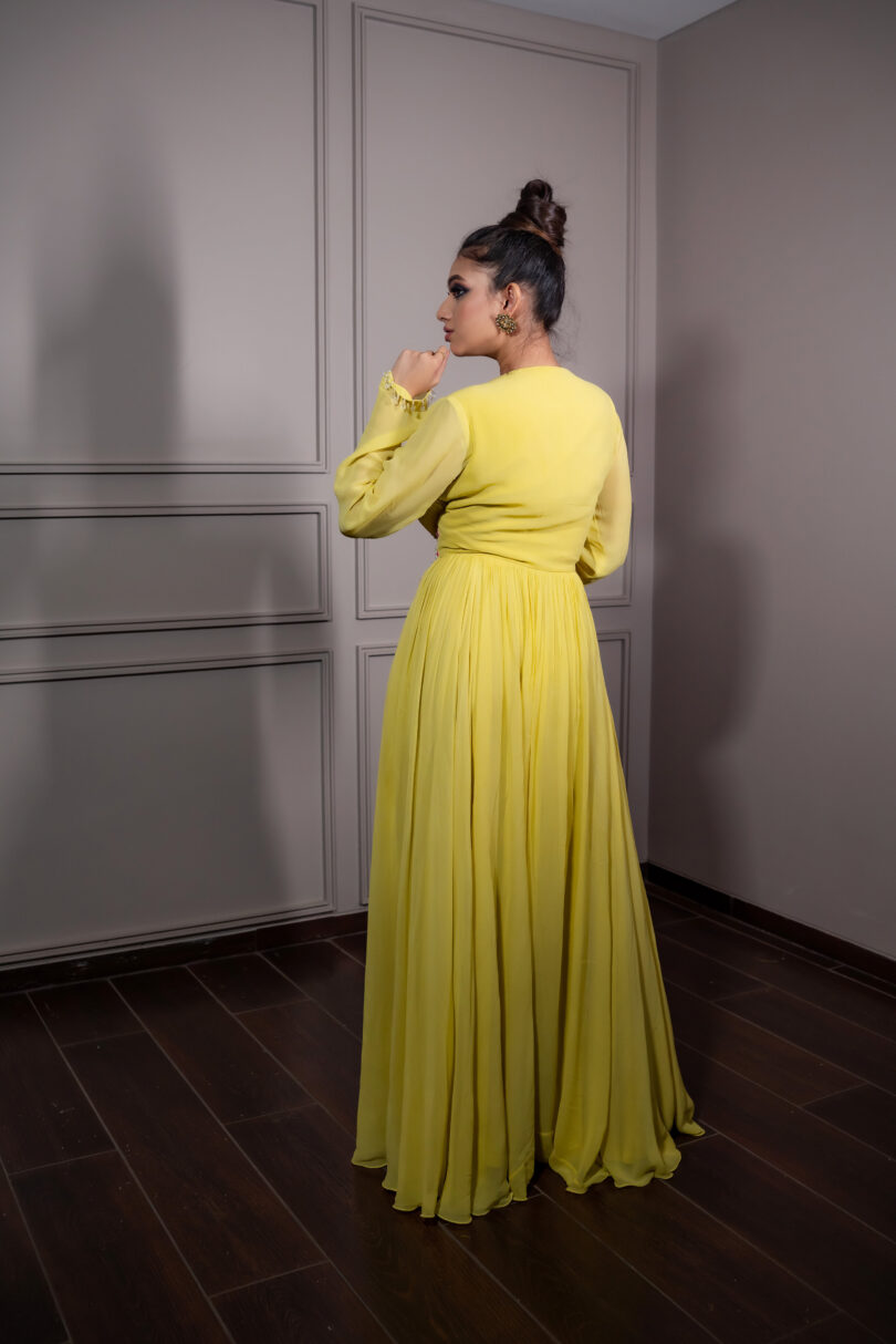 Georgette yellow long dress - Image 2