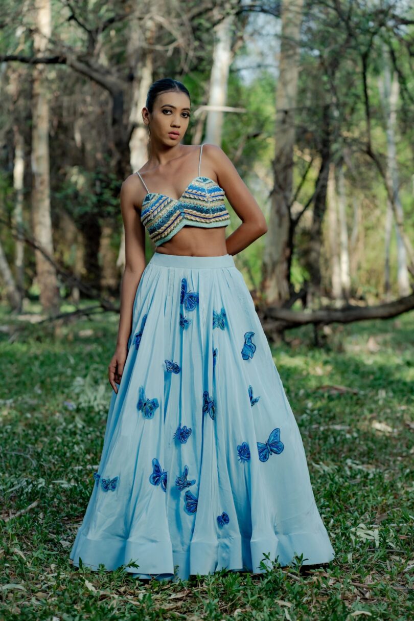 Icy Blue Butterfly Bliss Skirt Top Set