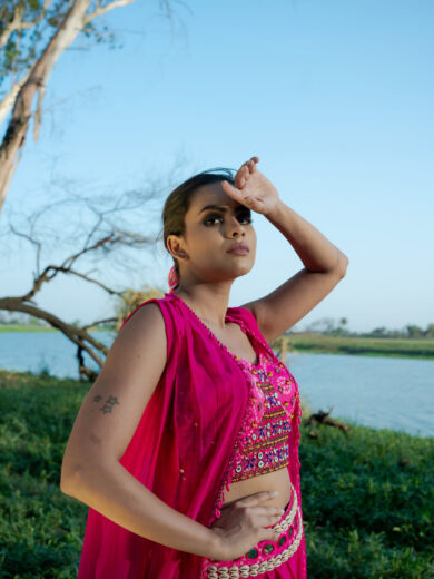 Mirror and Cowrie Handwork Cape with Asymmetric Skirt