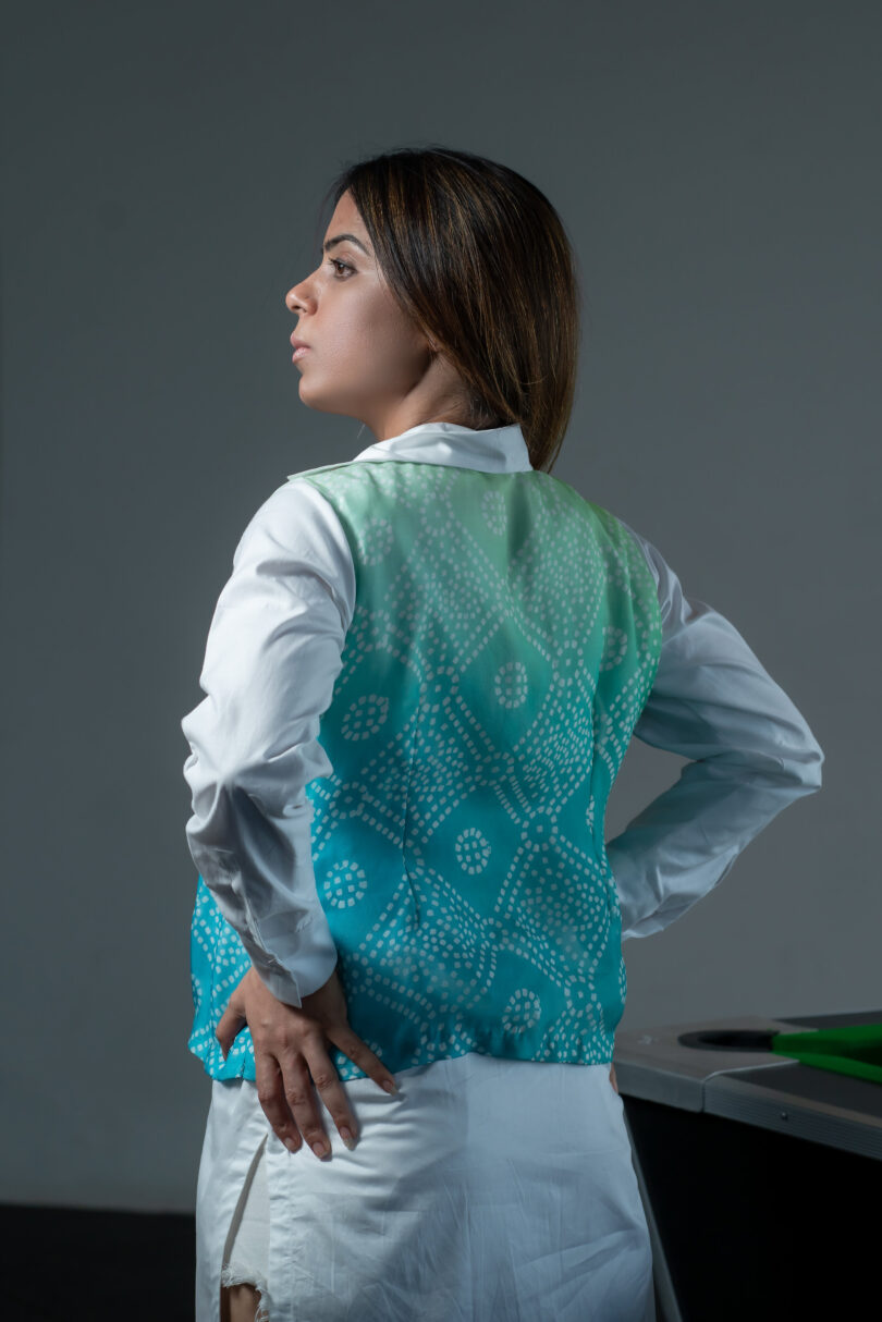 Pure cotton Shirt with bandhani jacket - Image 2