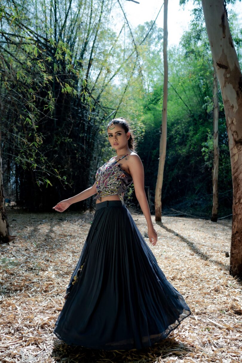 Skirt Top Set with Organza Top and Lutdaa Cape