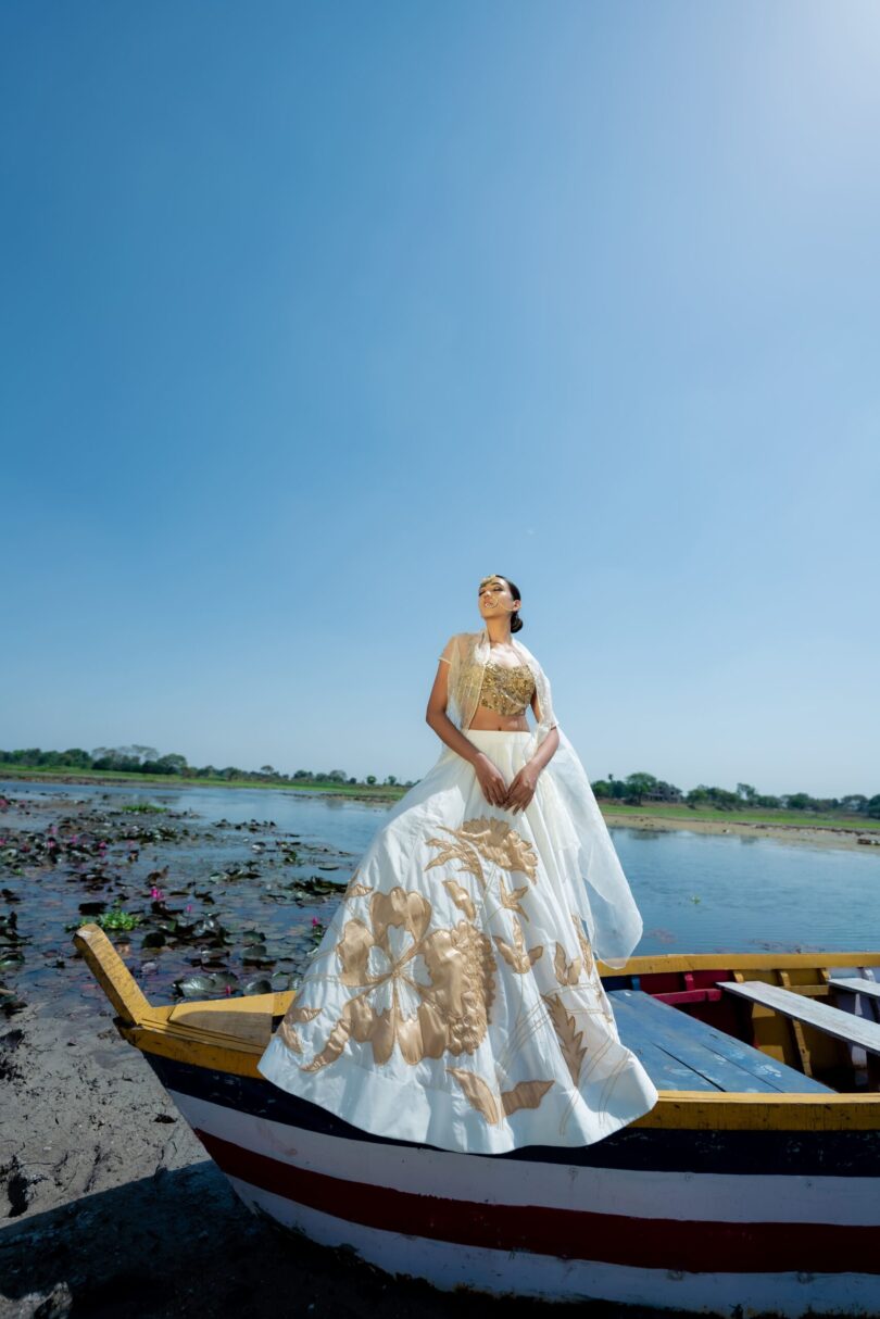 White and ivory embellished skirt set