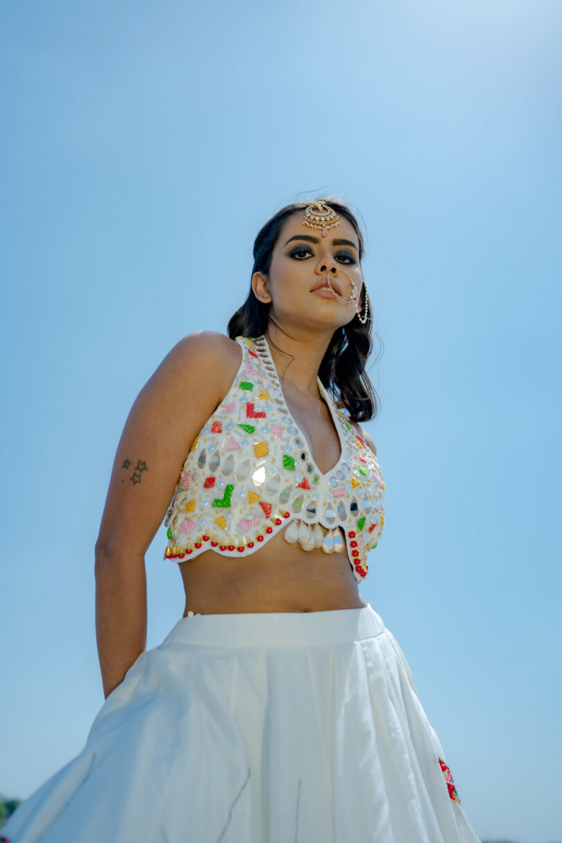White Chanderi Skirt Top Set