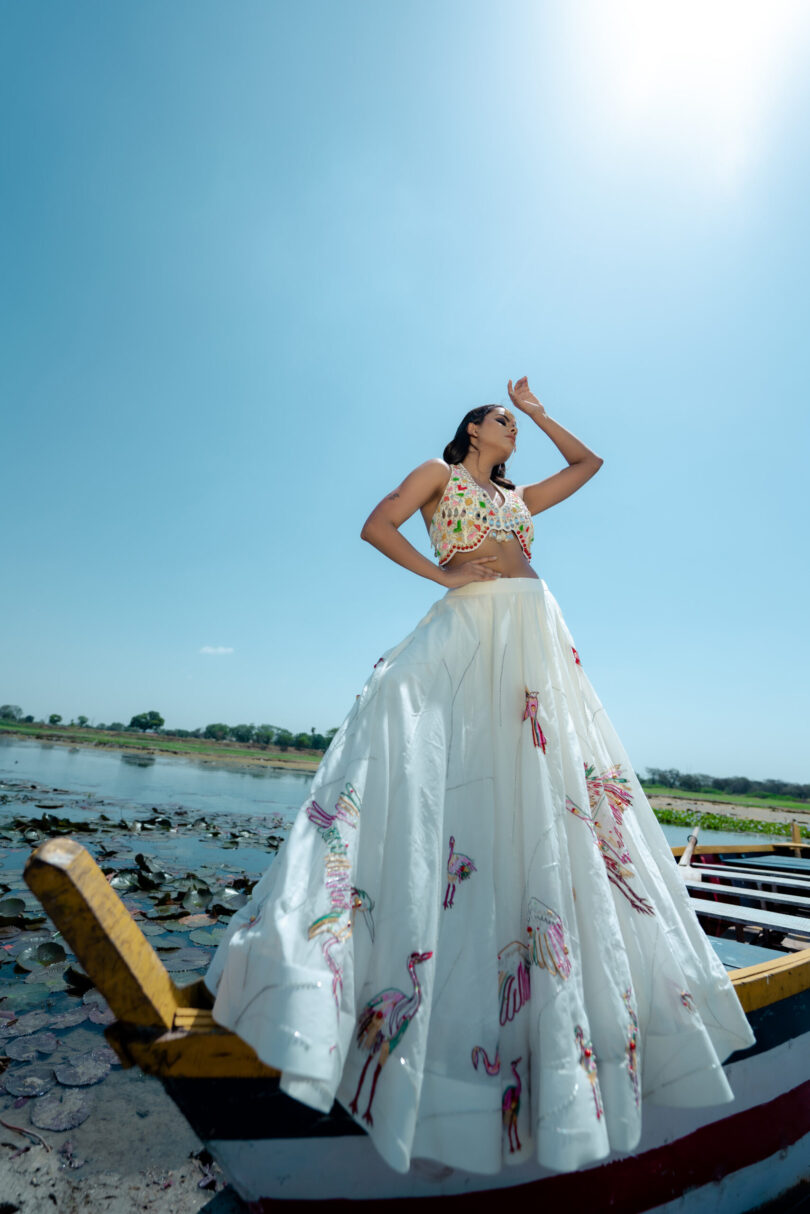 White Chanderi Skirt Top Set - Image 2