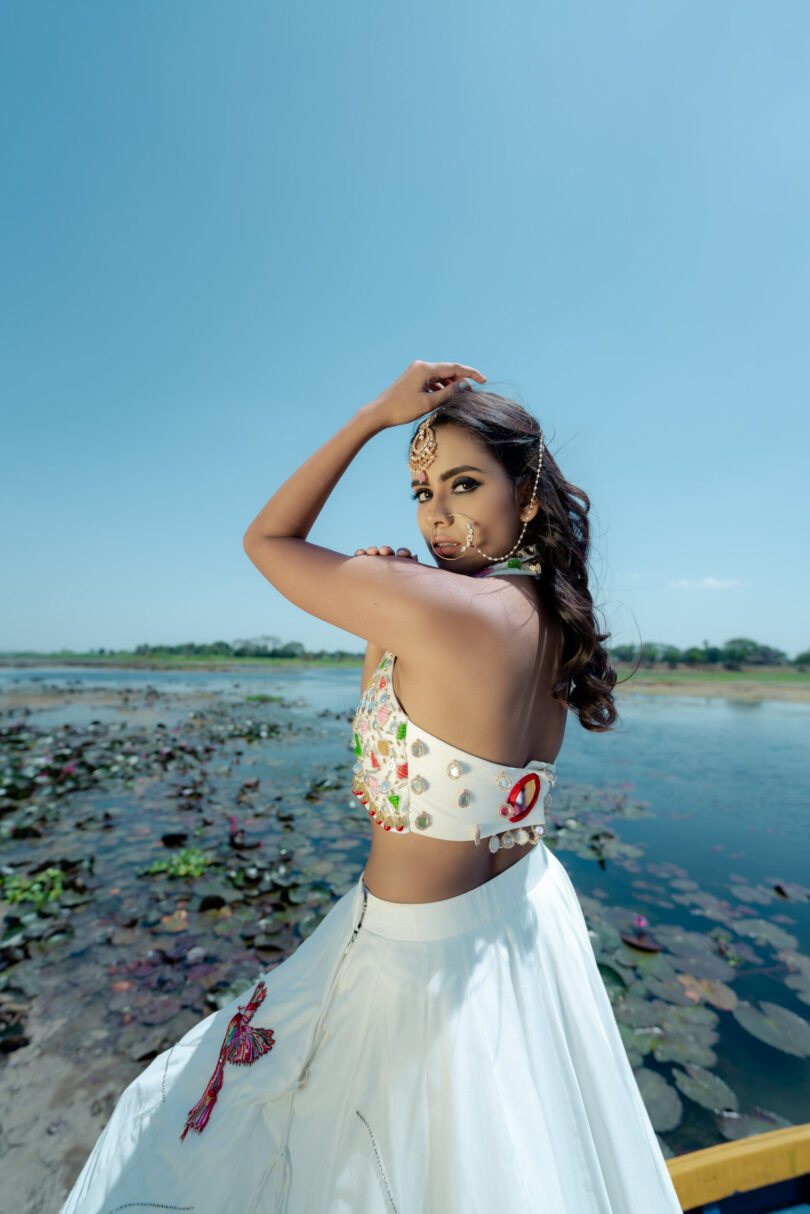 White Chanderi Skirt Top Set - Image 4