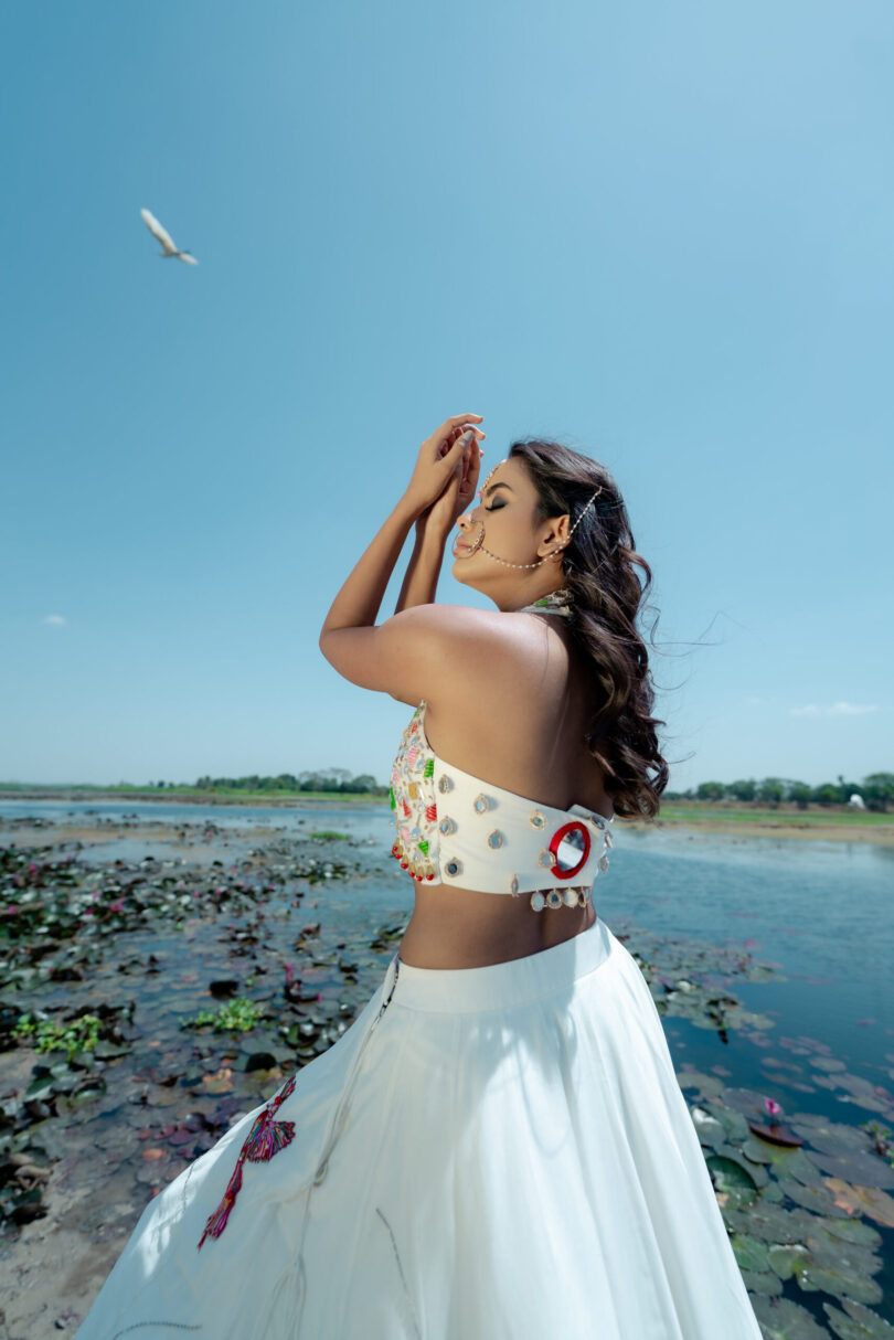 White Chanderi Skirt Top Set - Image 5