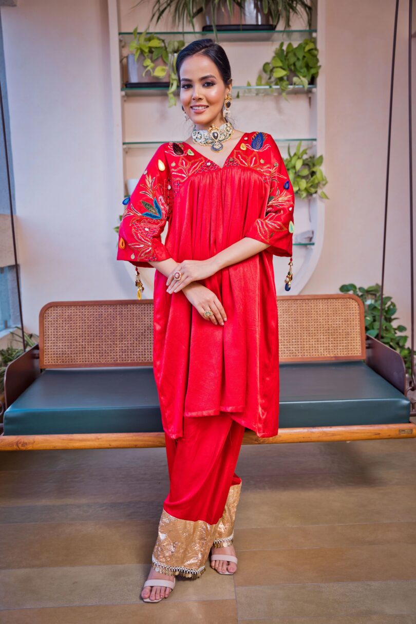 Red Cape Kurta Set