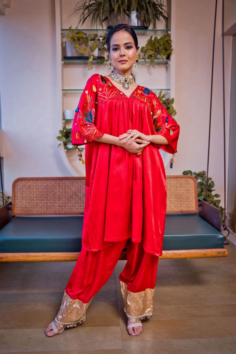 Red Cape Kurta Set - Image 2