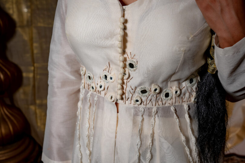 The Chanderi front slit flared dress with Pants. - Image 2