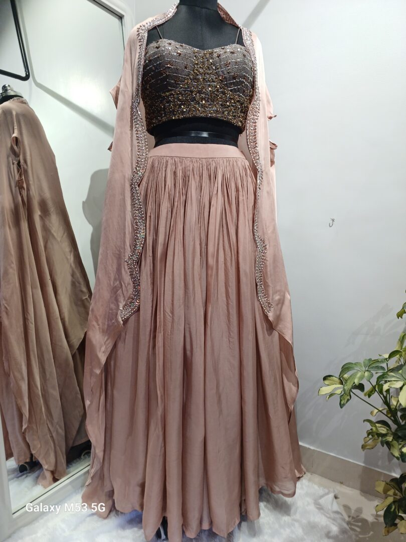 Beige Skirt Set with Cape