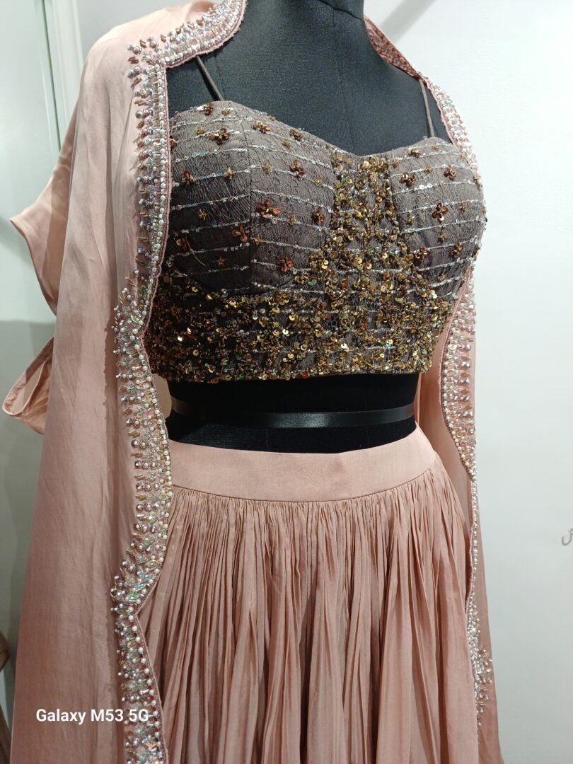 Beige Skirt Set with Cape - Image 2