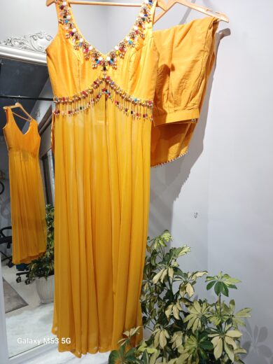 Yellow Anarkali Kurta and Pants Set