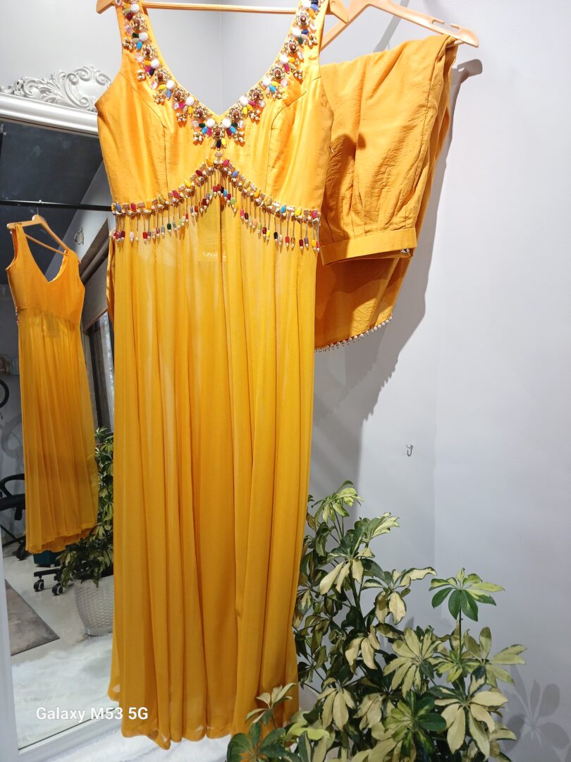 Yellow Anarkali Kurta and Pants Set