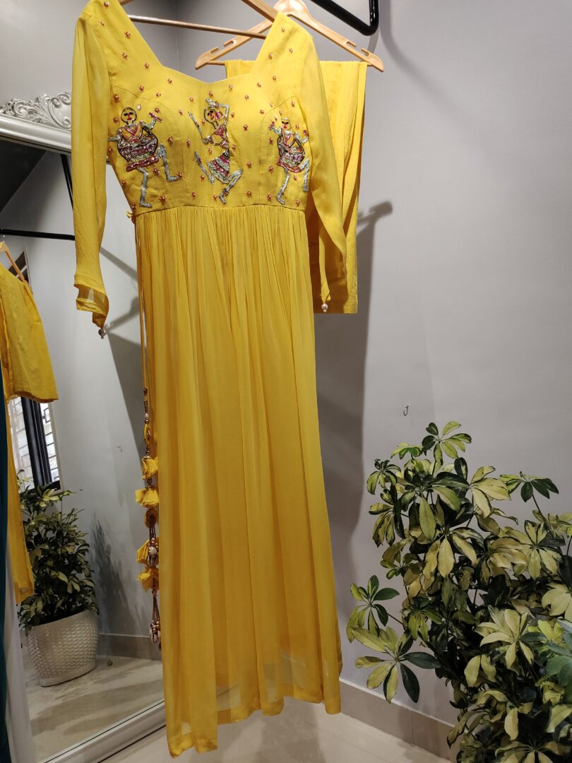 Yellow High Slit Dress with Pants