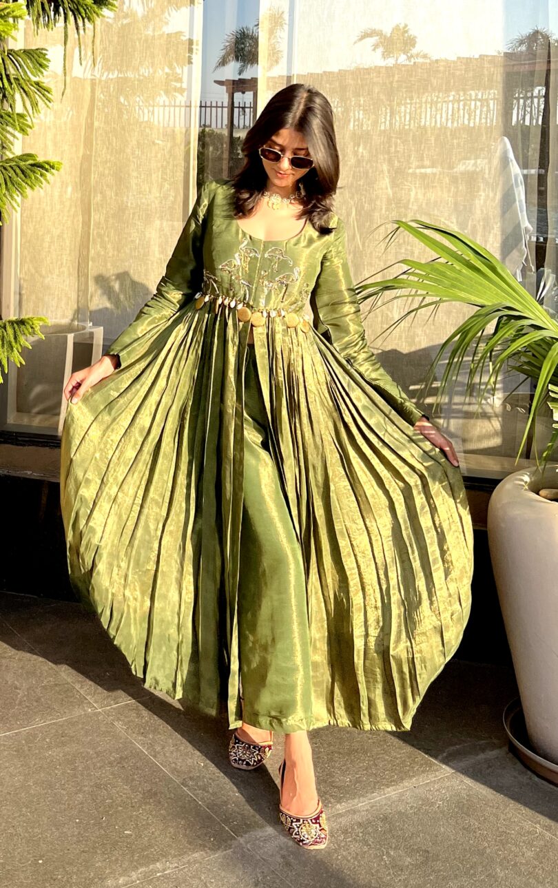 Green Tissue Long Dress - Image 2