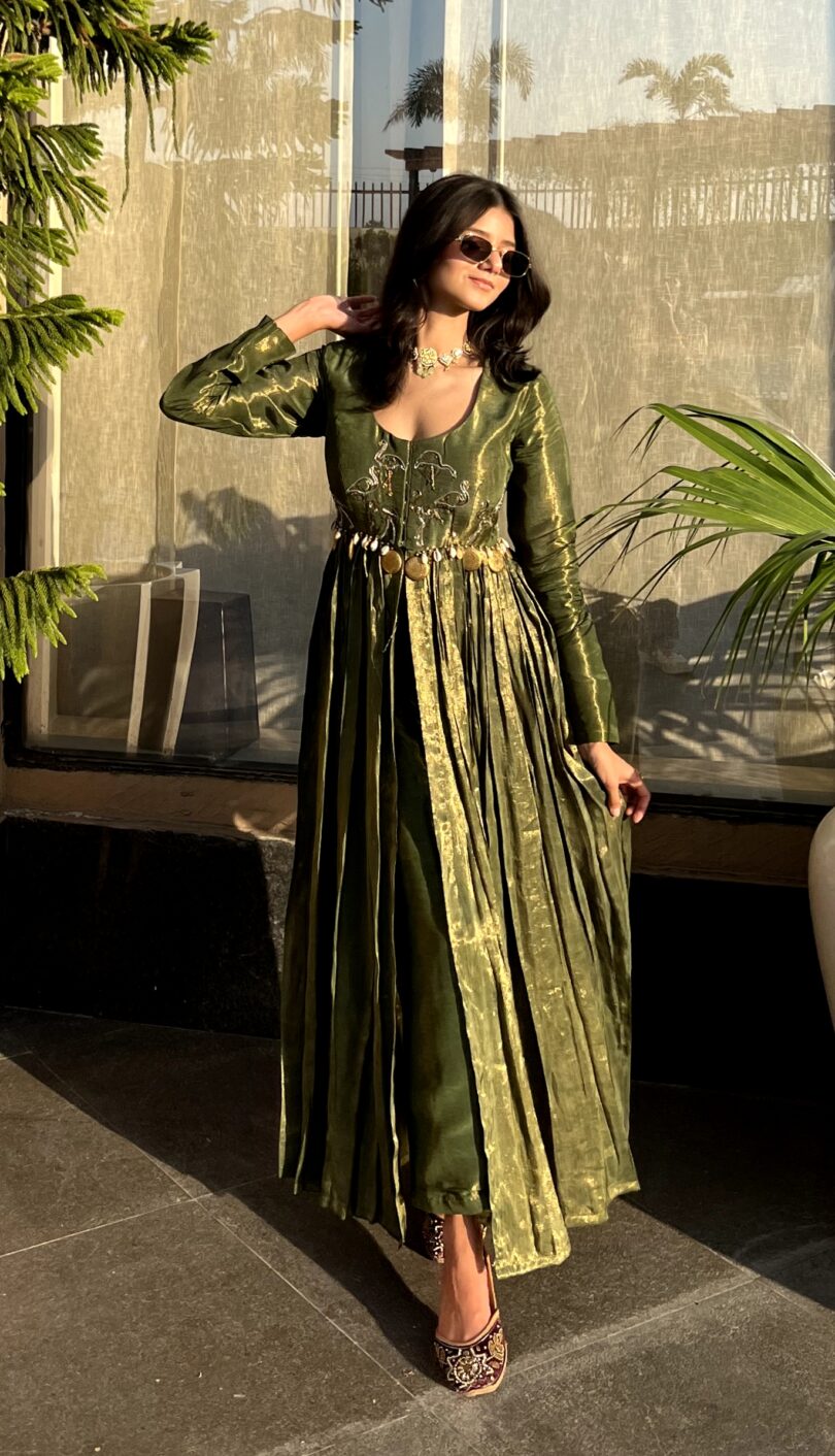 Green Tissue Long Dress - Image 3