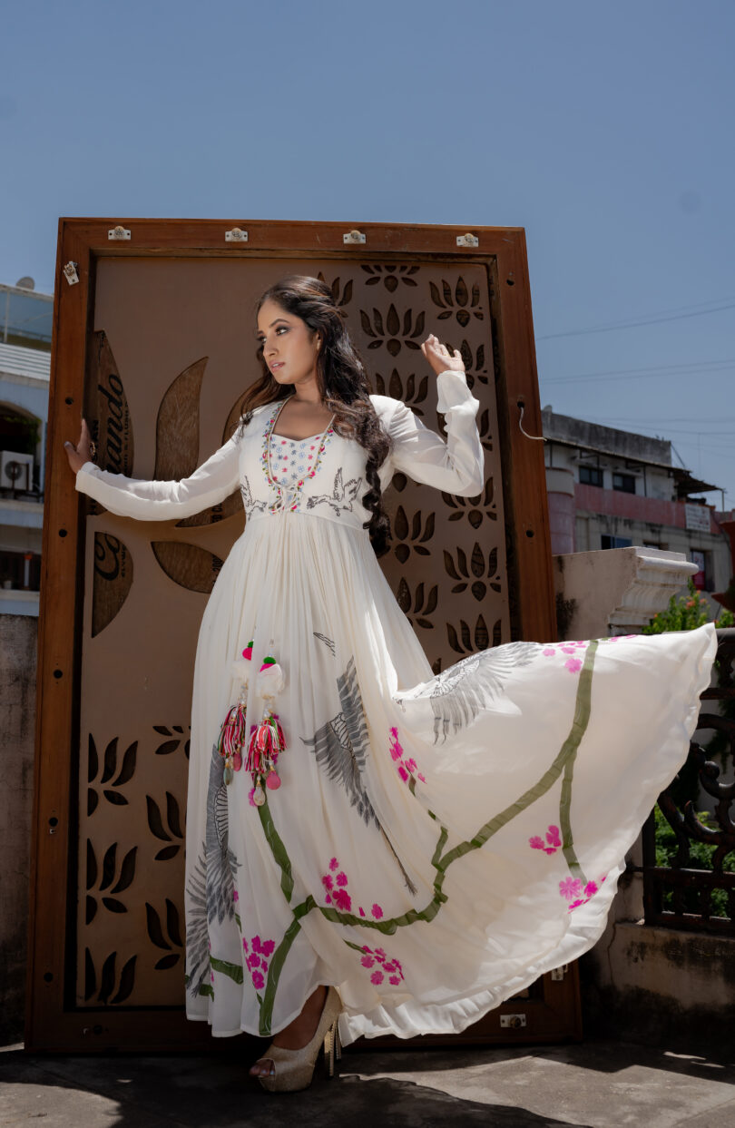 Jacket Style Choli To Long Wrinkled Dress