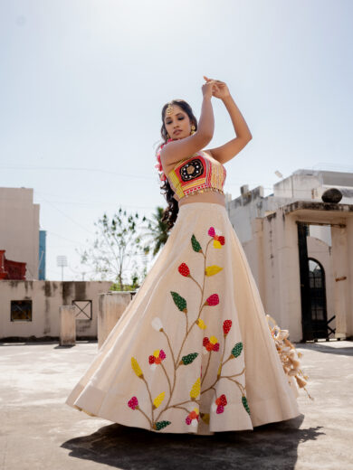 Jute Lehenga with Floral Motifs and Choli Set