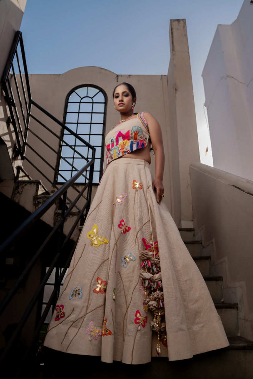 Jute Rope Work Butterfly Patching Lehenga Set