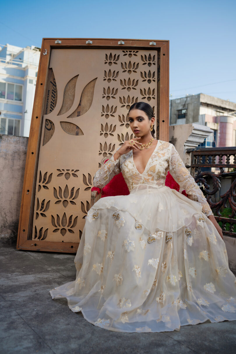 Peplum Top with Tissue Lehenga