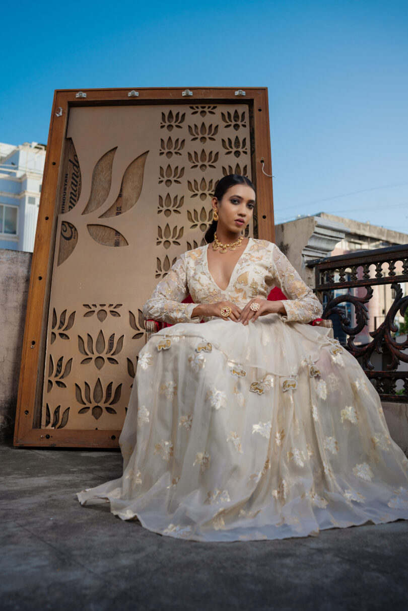 Peplum Top with Tissue Lehenga - Image 3