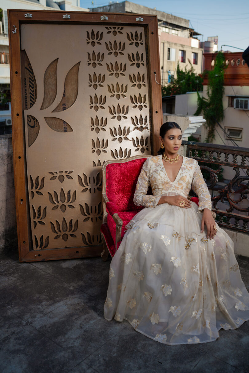 Peplum Top with Tissue Lehenga - Image 2