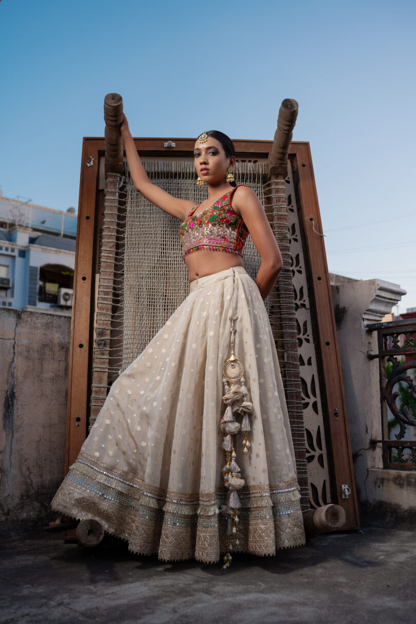 Rust Choli with Tissue Lehenga Set