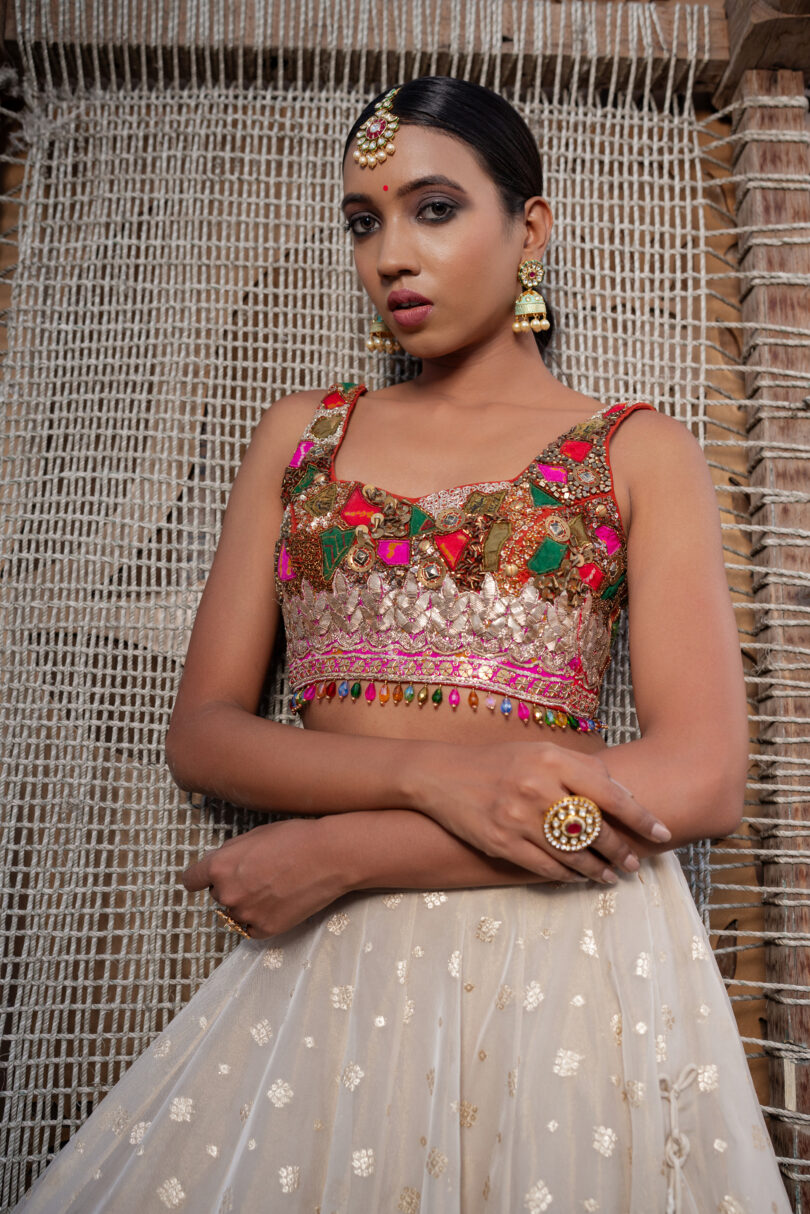 Rust Choli with Tissue Lehenga Set - Image 2