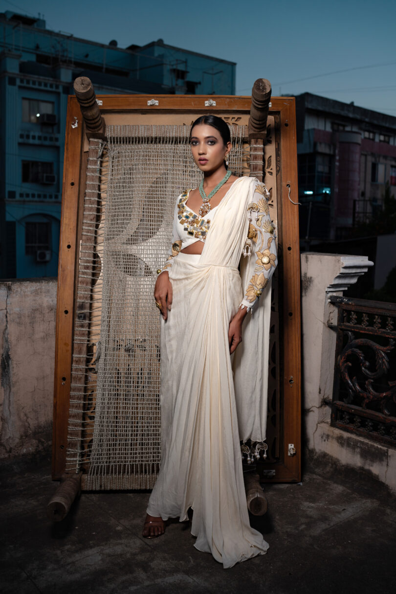 Ivory Drape Saree