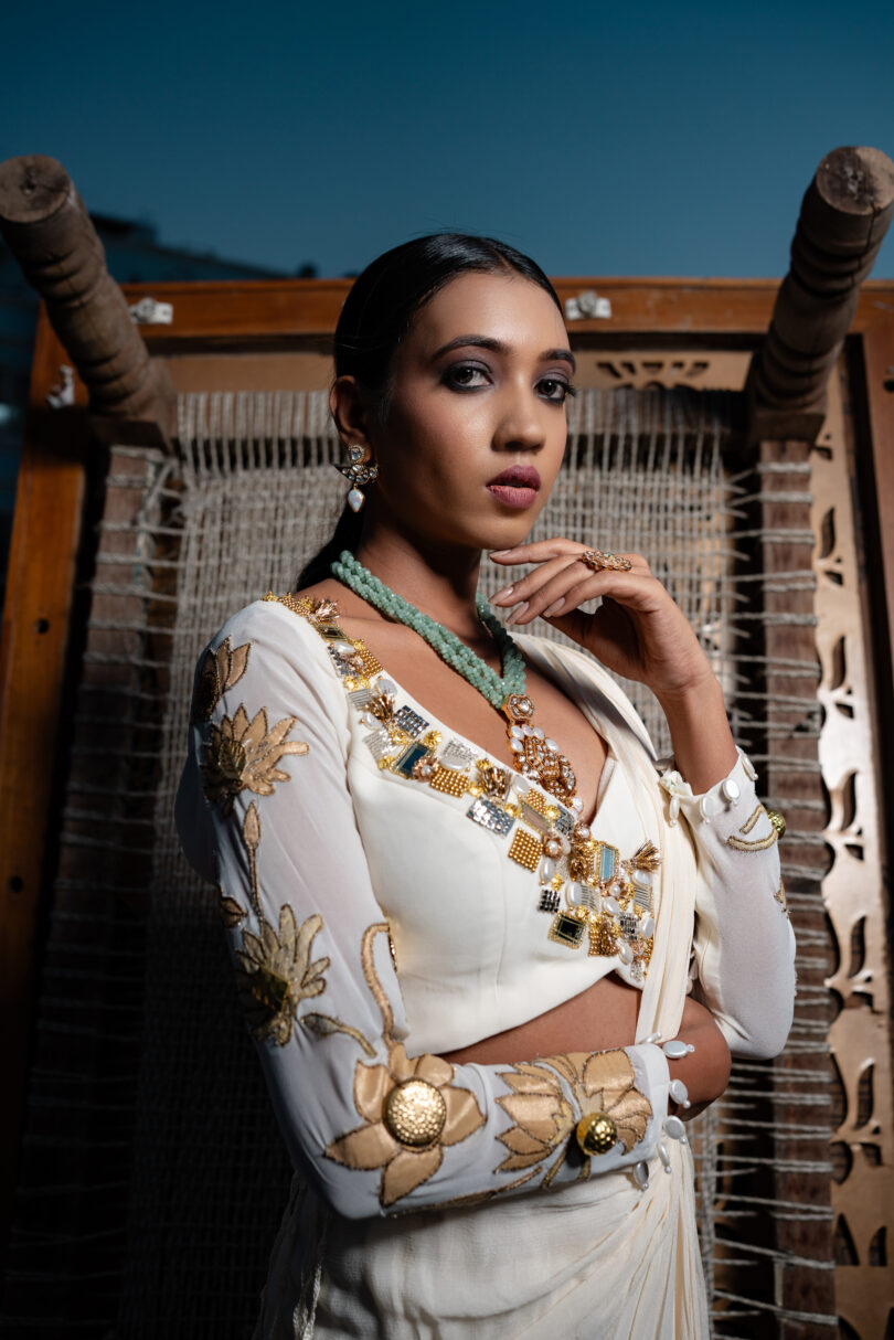 Ivory Drape Saree - Image 2