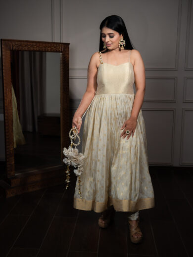 Noodle Strap Tissue Anarkali Dress