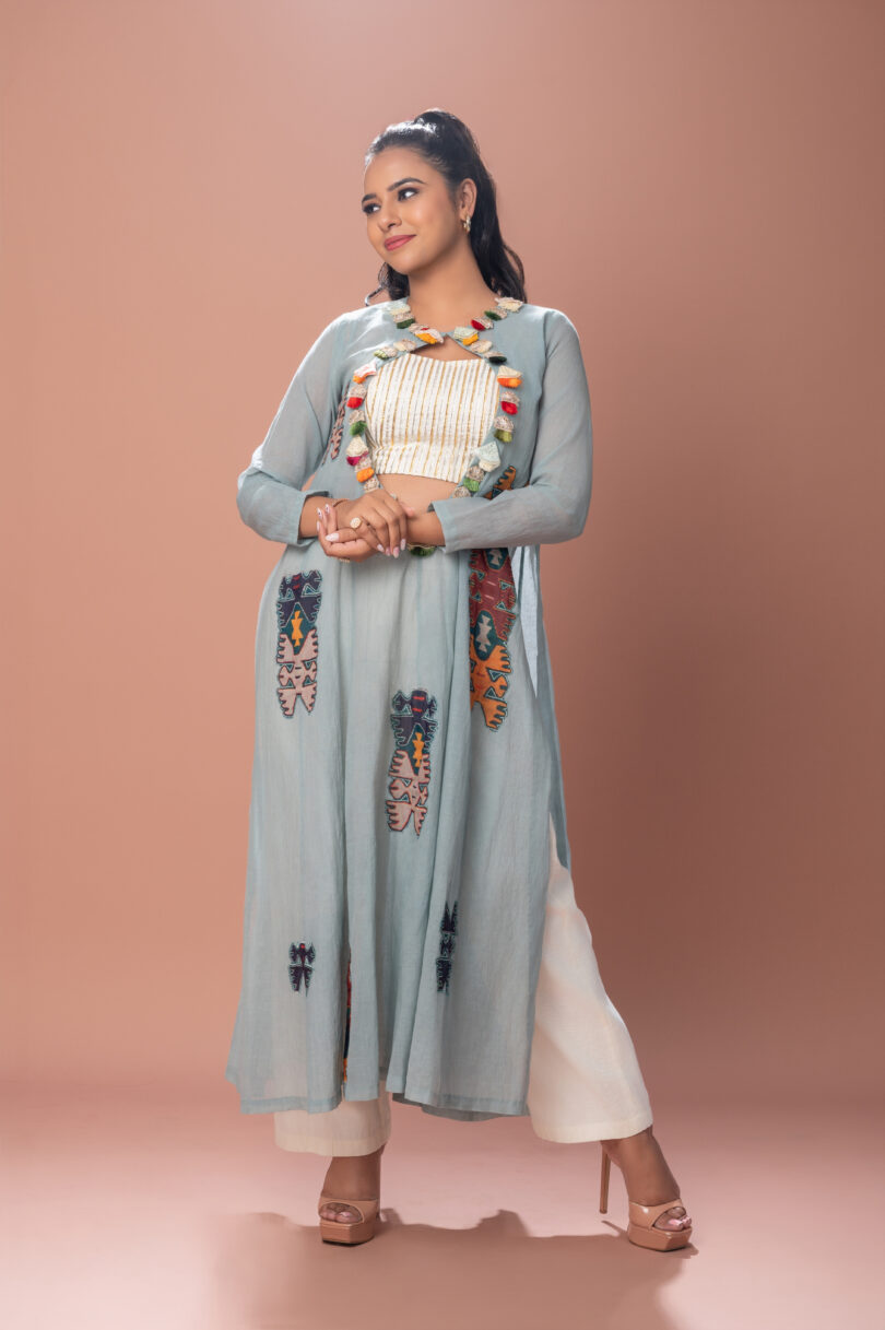 Pale Blue Long Jacket Set